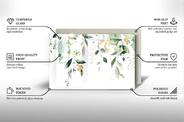 Placă sticla protectie aragaz Acuarelă frunze