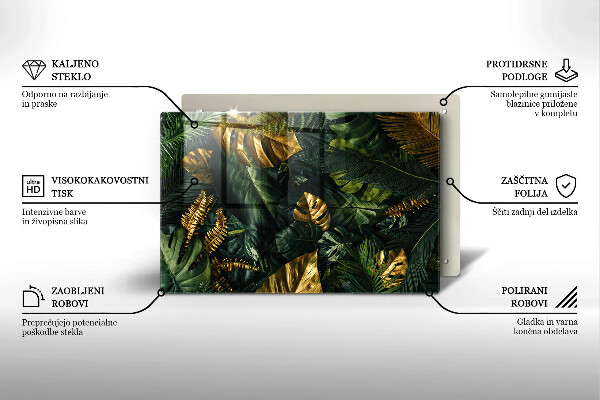Placă din sticla protectie perete Frunze de monstera aurii