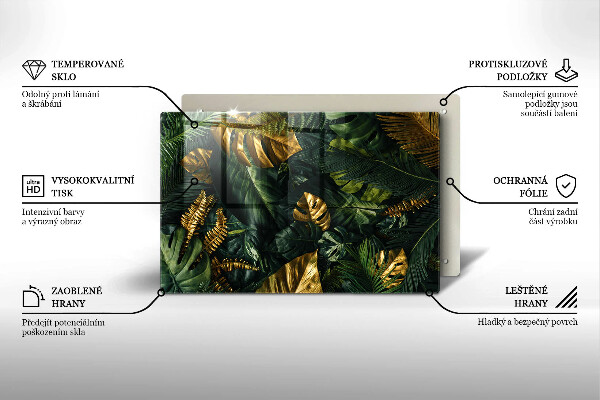 Placă din sticla protectie perete Frunze de monstera aurii