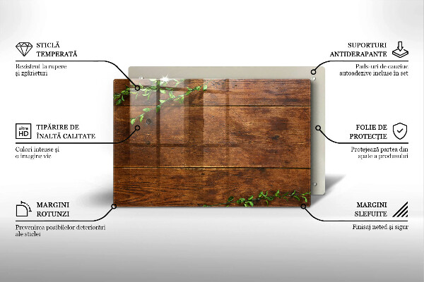 Placă din sticla protectie perete Scânduri și frunze de lemn