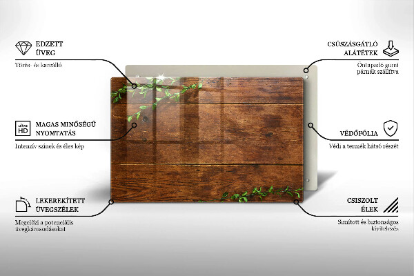 Placă din sticla protectie perete Scânduri și frunze de lemn