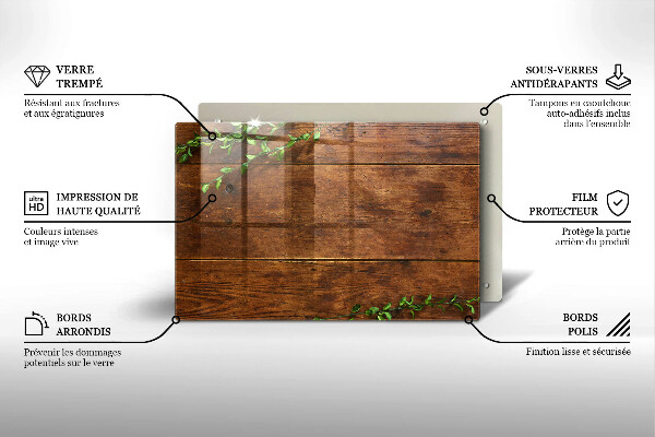 Placă din sticla protectie perete Scânduri și frunze de lemn