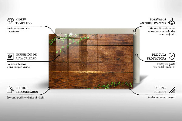 Placă din sticla protectie perete Scânduri și frunze de lemn