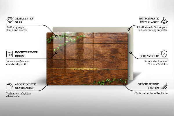 Placă din sticla protectie perete Scânduri și frunze de lemn