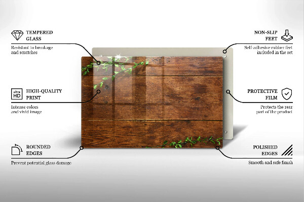 Placă din sticla protectie perete Scânduri și frunze de lemn