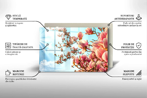 Placă sticla protectie aragaz Arborele cu flori roz