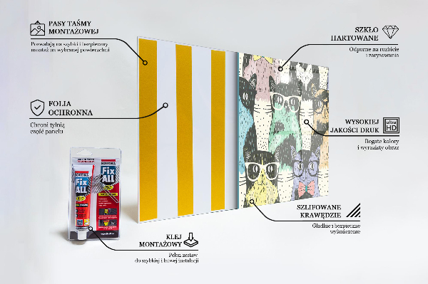 Sticlă bucătărie Ilustrație amuzantă de pisică hipster