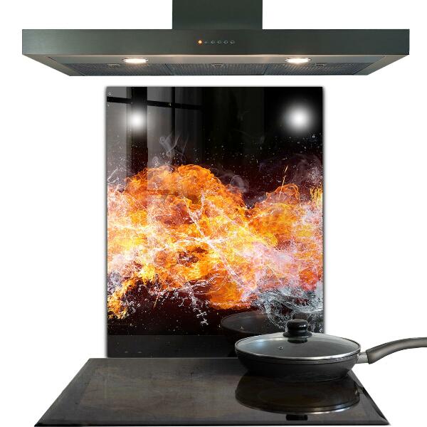 Sticlă bucătărie Lupta elementelor foc apa