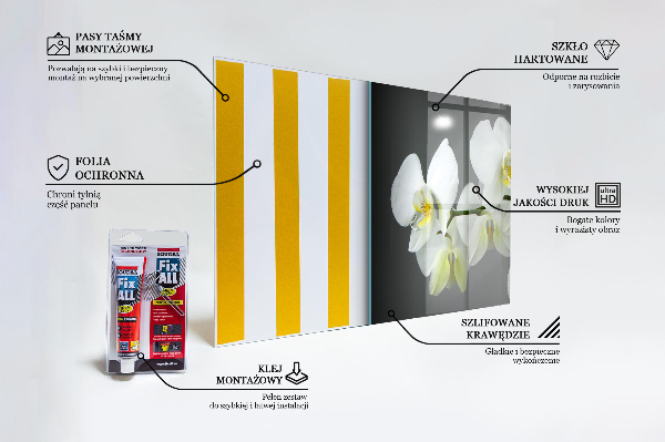 Sticlă printata bucătărie Orhidee albă pe fundal negru