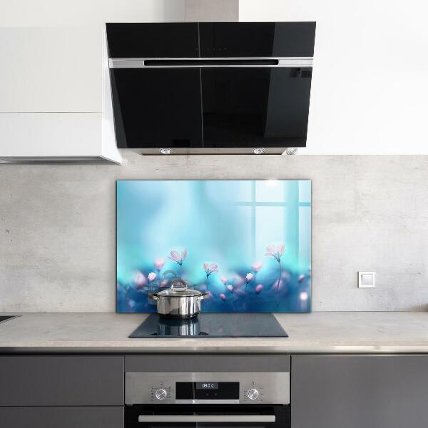 Panou sticlă bucătărie Flori în spatele ceții dimineții