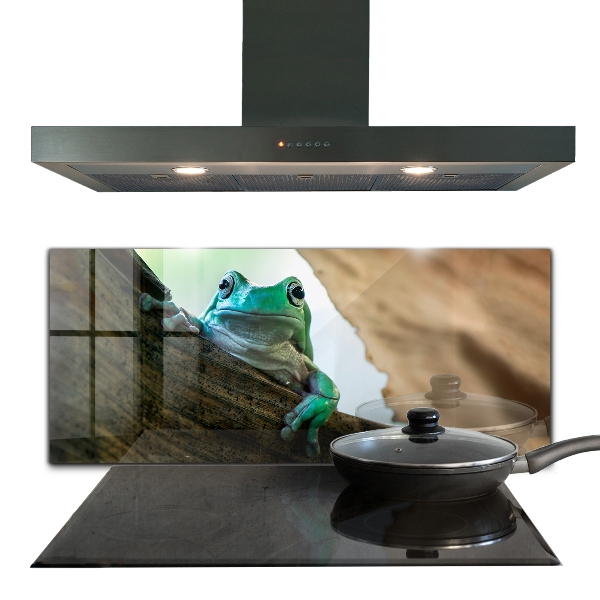 Sticlă bucătărie Broasca curios pe o frunză