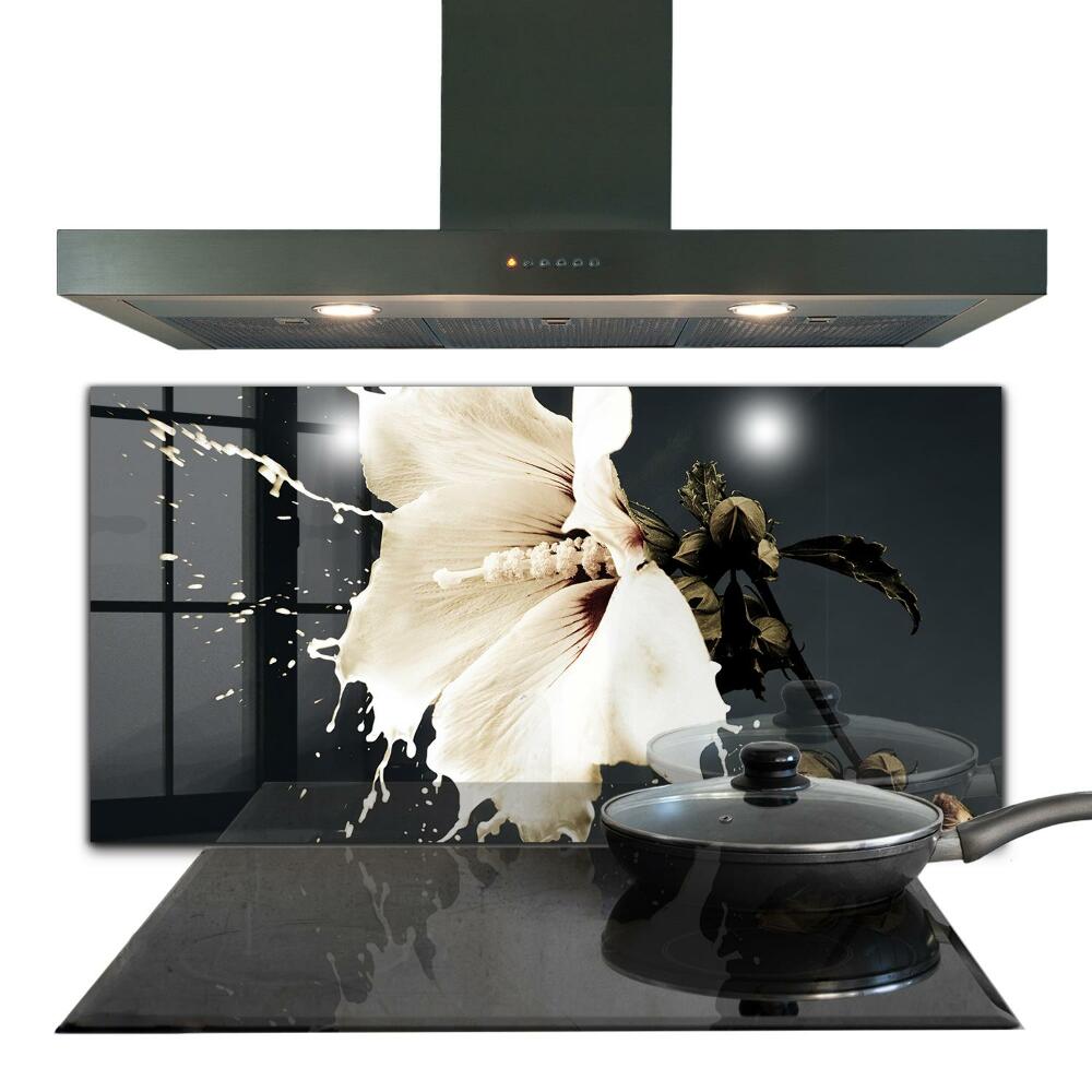 Panou sticlă bucătărie Floare albă abstractă