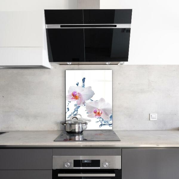 Panou sticlă bucătărie Orhideea stropită cu apă