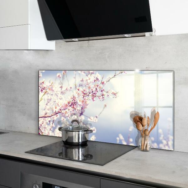 Panou sticlă bucătărie Flori roz delicate