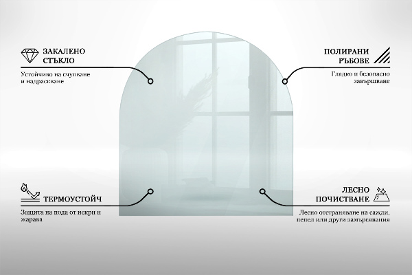 Sticlă sub șemineu semi-oval 80x70 cm