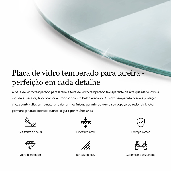 Sticlă sub șemineu semi-oval 80x70 cm