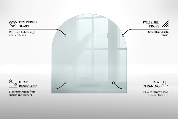 Sticlă sub șemineu semi-oval 80x70 cm