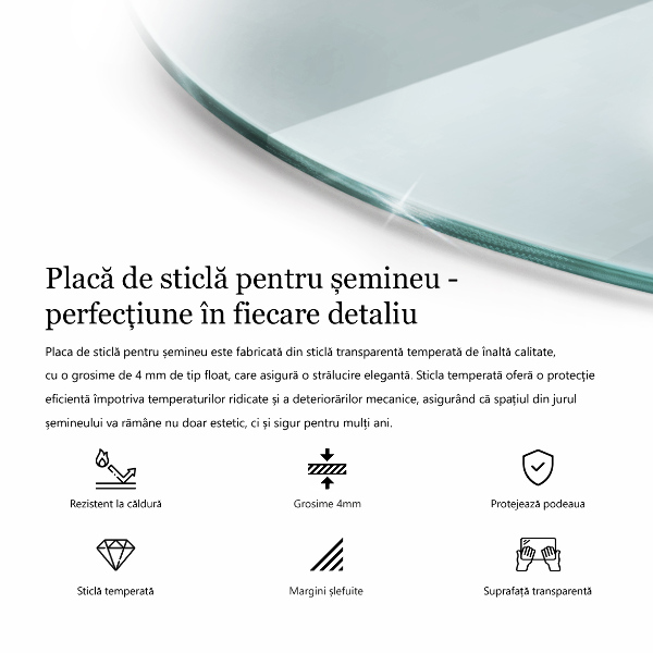 Placă de sticlă pentru șemineu circular fi100 cm