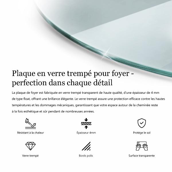 Placă de sticlă pentru șemineu circular fi70 cm