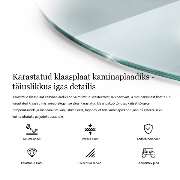 Placă de sticlă pentru șemineu circular fi70 cm