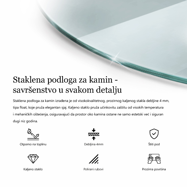 Placă de sticlă pentru șemineu circular fi70 cm