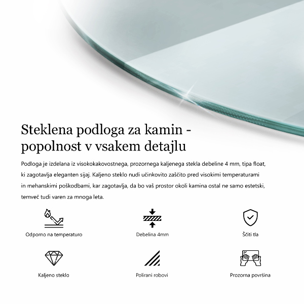 Sticlă securizată de protecție sub sobă circular fi90 cm