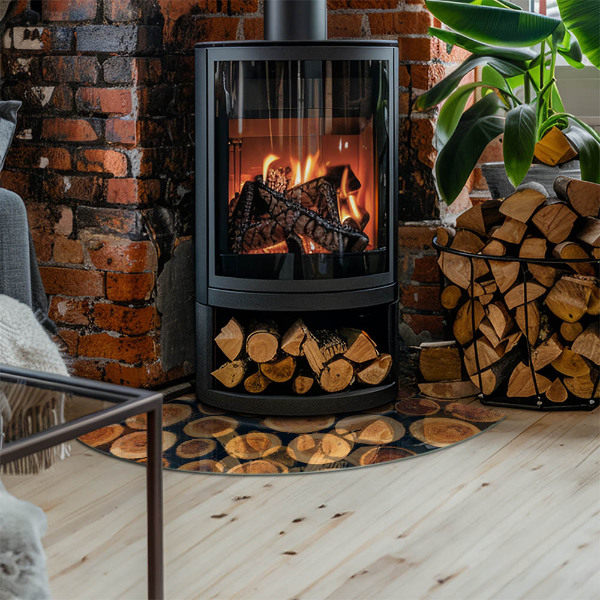 Cvartale sticlă sub șemineu Cutie cu lemn tăiat