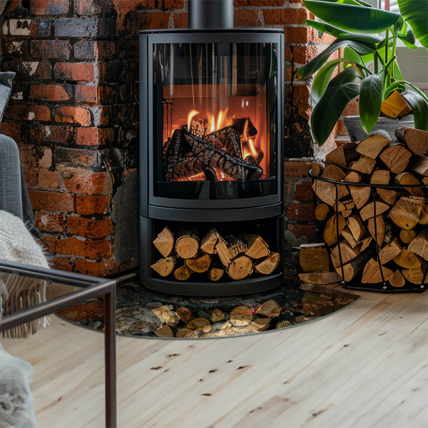 Cvartale sticlă securizată protecție sub sobă Model floral cu fluturi