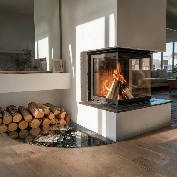 Cvartale sticlă securizată protecție sub sobă Model floral cu fluturi