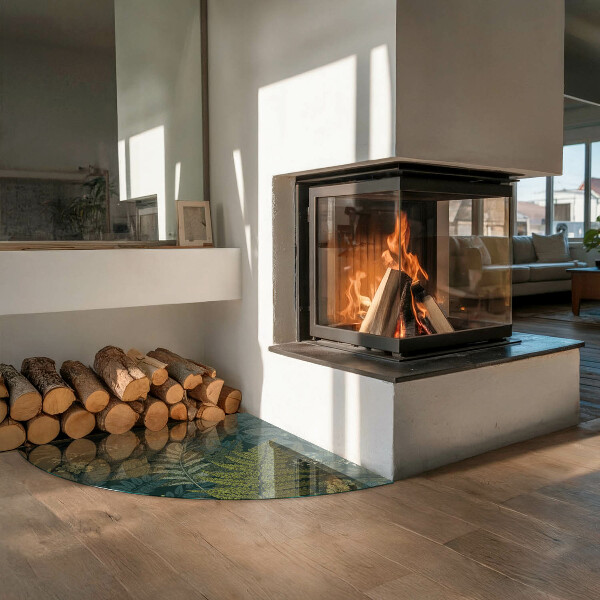 Cvartale sticlă sub șemineu Motive vegetale cu fluturi