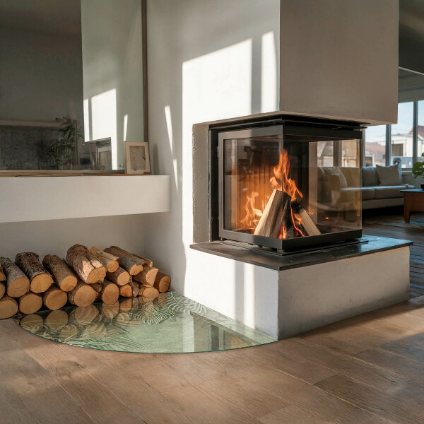 Cvartale sticlă securizată protecție sub sobă Frunze tropicale în fundal