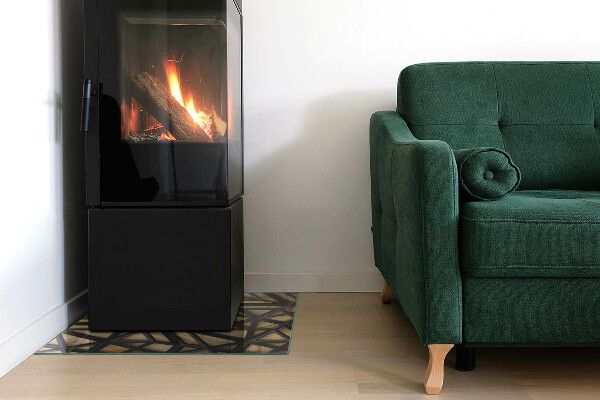 Pătrată sticlă sub șemineu Geometrie cu lemn