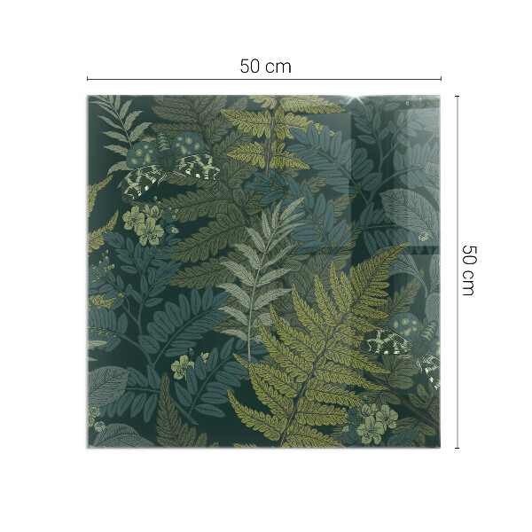 Pătrată sticlă sub șemineu Motive vegetale cu fluturi