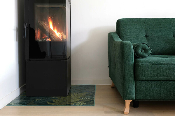 Pătrată sticlă sub șemineu Motive vegetale cu fluturi