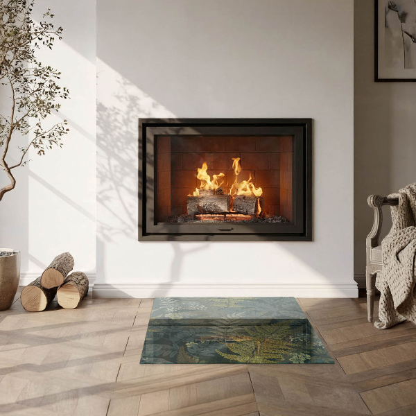 Pătrată sticlă sub șemineu Motive vegetale cu fluturi