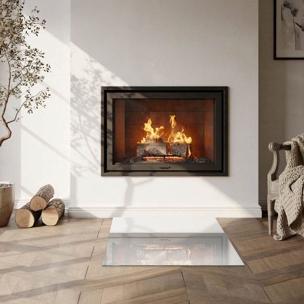 Pătrată sticlă sub șemineu Culoare fildeș