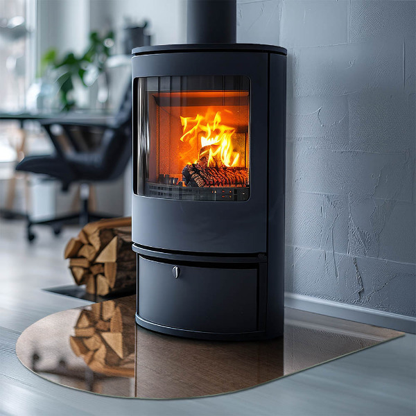 Semiovală placă de sticlă pentru șemineu Model natural din lemn