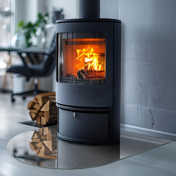 Semiovală sticlă securizată de protecție sub sobă Textură de beton cu efect