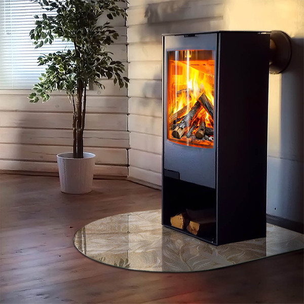 Semiovală sticlă securizată de protecție sub sobă Frunze în modele subtile