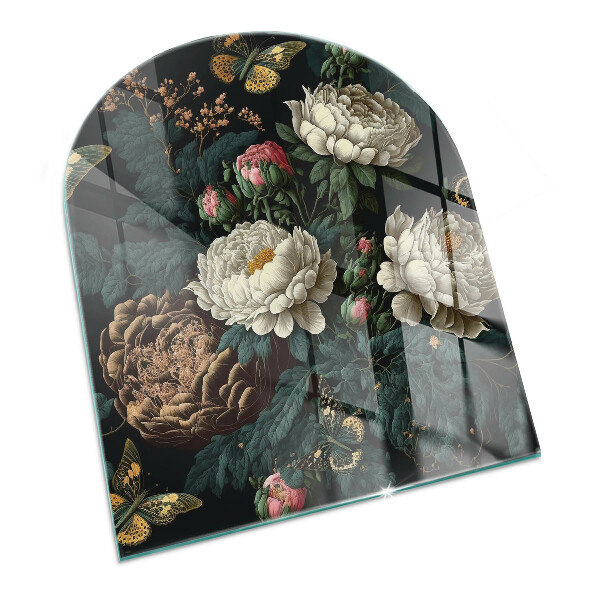 Semiovală sticlă securizată de protecție sub sobă Model floral cu fluturi