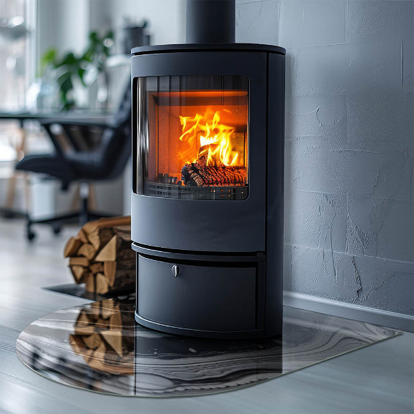 Semiovală sticlă sub șemineu Valuri și linii abstracte