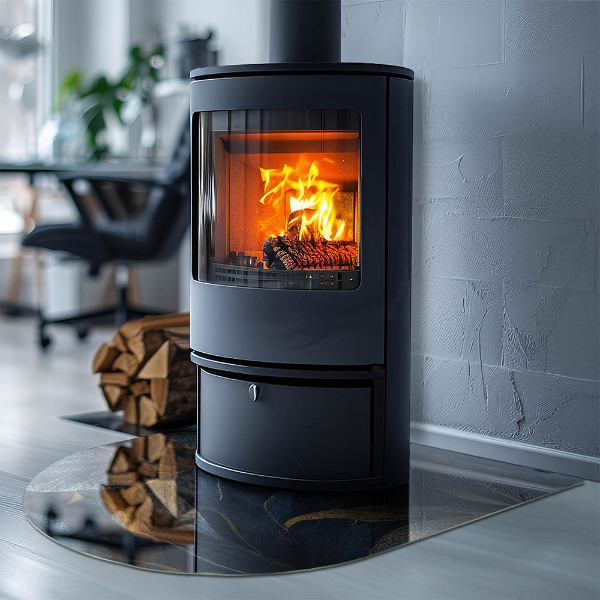 Semiovală sticlă securizată de protecție sub sobă Frunze elegante în textură