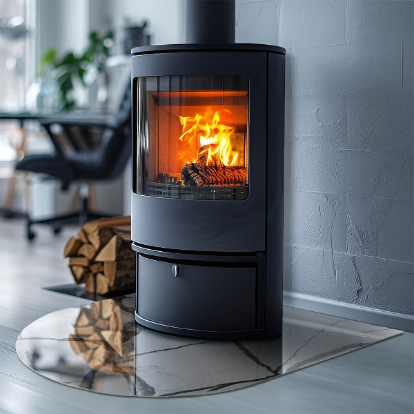 Semiovală placă de sticlă pentru șemineu Model de vene de marmură