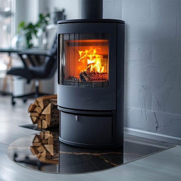 Semiovală sticlă sub șemineu Marmură elegantă cu vene