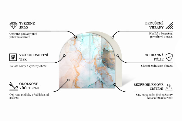 Semiovală sticlă securizată de protecție sub sobă Model abstract de marmură