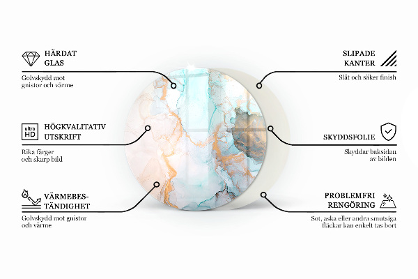 Rotundă sticlă securizată de protecție sub sobă Model natural de marmură