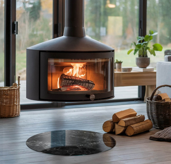 Rotundă sticlă sub șemineu Model elegant de marmură