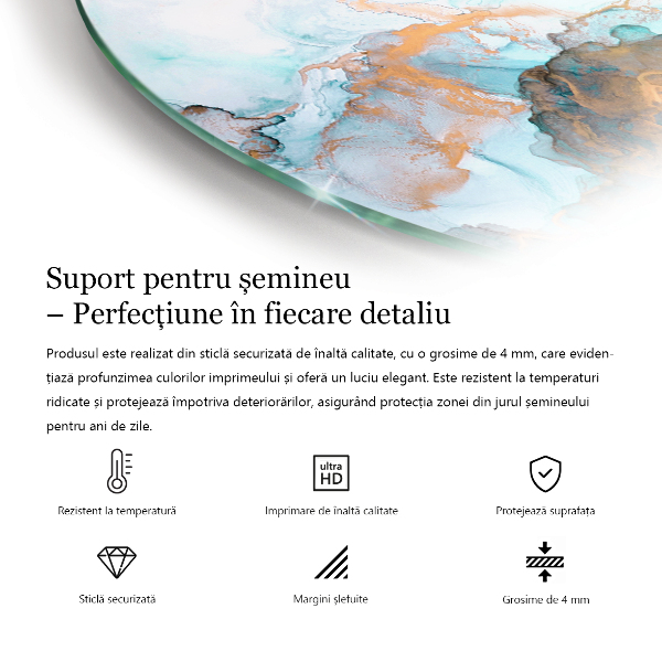 Rotundă sticlă securizată de protecție sub sobă Model mozaic cu flori