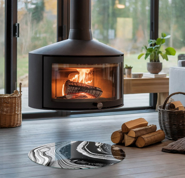 Rotundă sticlă sub șemineu Valuri și linii abstracte