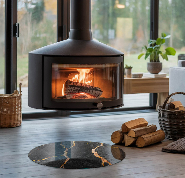 Rotundă sticlă sub șemineu Marmură elegantă cu vene